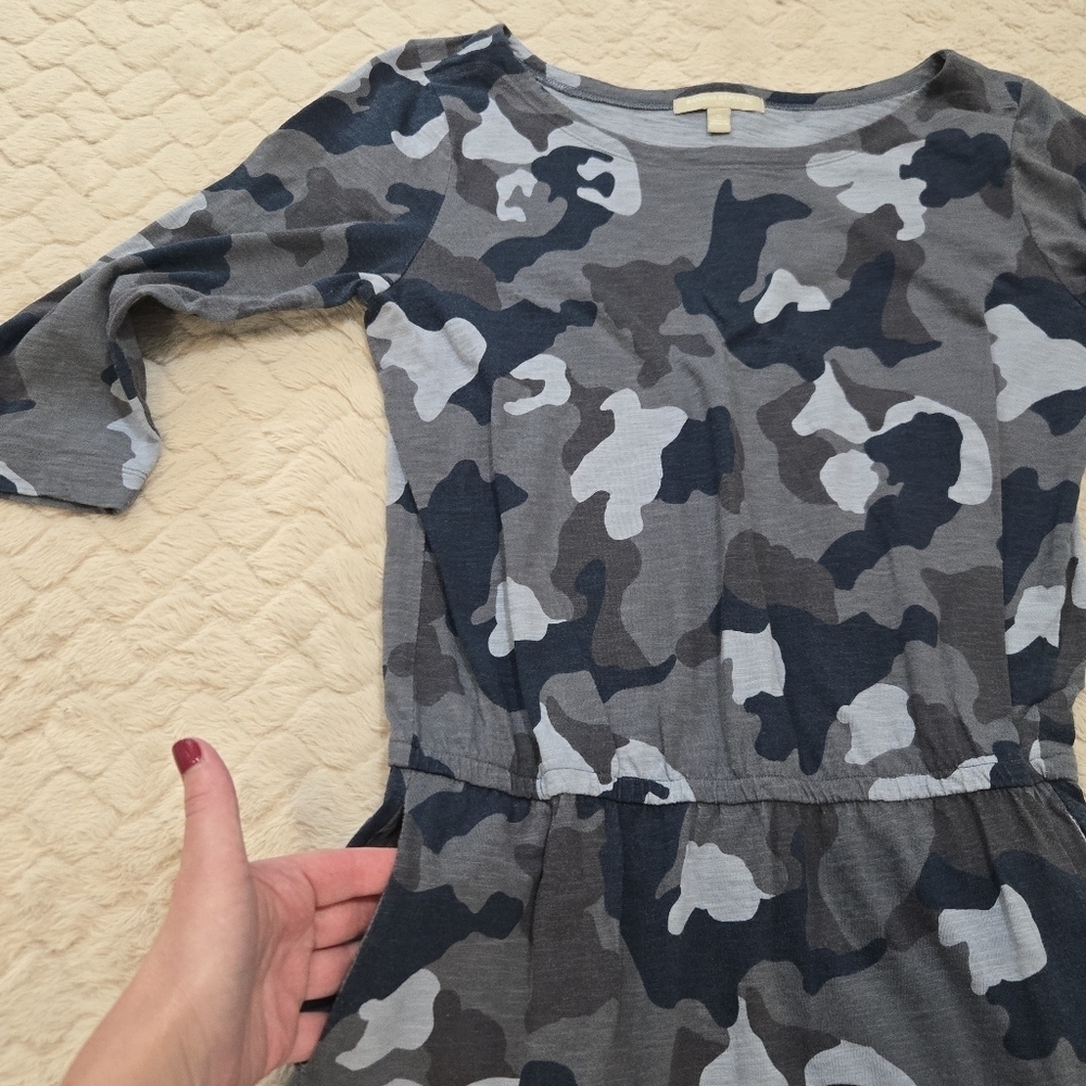 Banana Republic Blue Camo 3/4 Sleeve Cotton Mini Dress, Size S - Picture 5 of 9